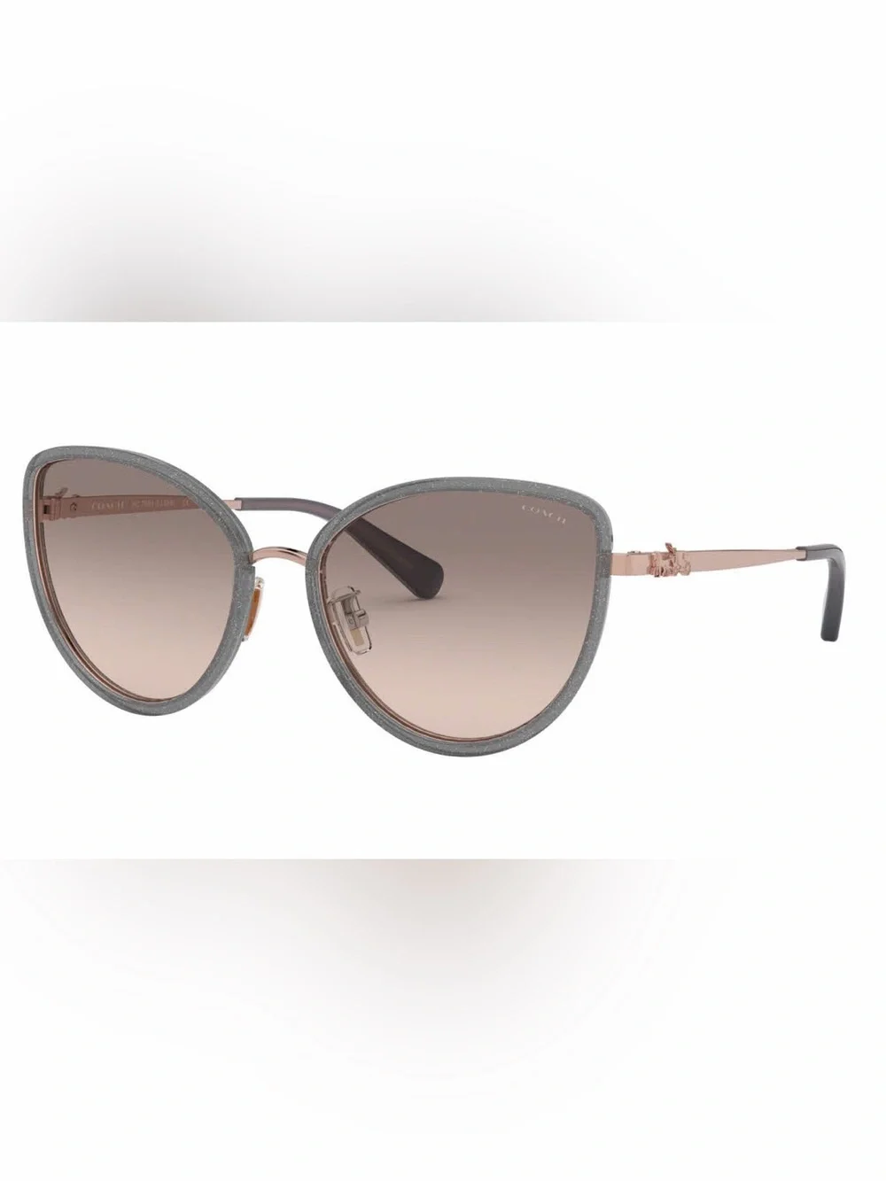NEW Coach HC7093 Gray Round Sunglasses with Rose Gold Arms